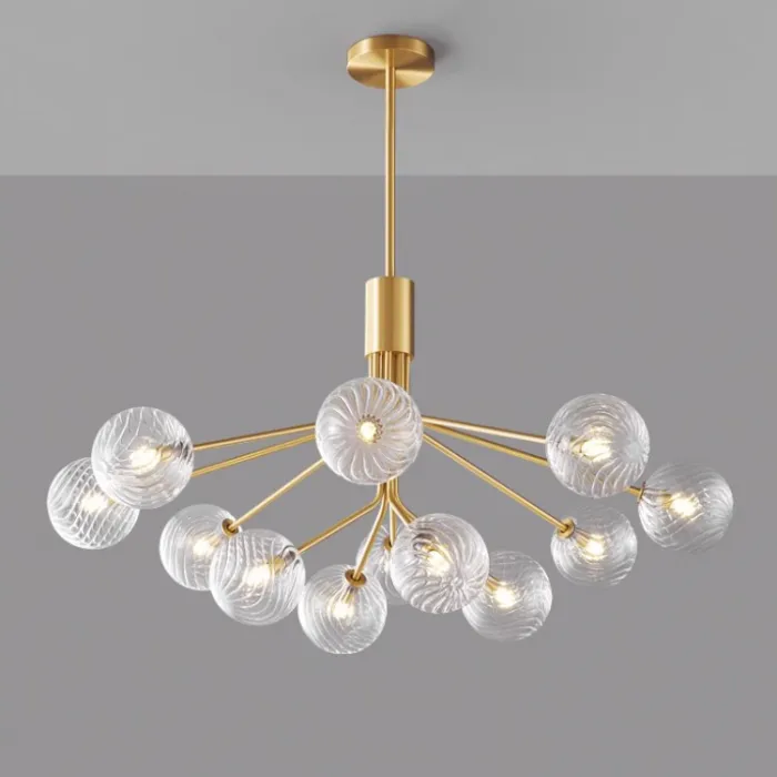 Люстра на стойке с шарообразными плафонами из фактурного стекла DANNA LUX Brass L12 от ImperiumLoft
