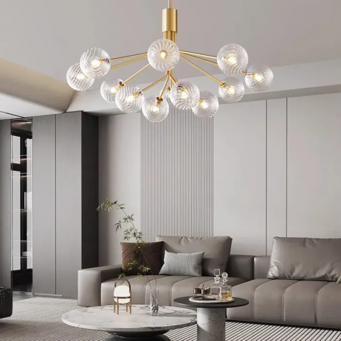 Люстра на стойке с шарообразными плафонами из фактурного стекла DANNA LUX Brass L12 от ImperiumLoft