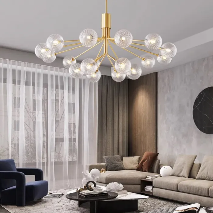 Люстра на стойке с шарообразными плафонами из фактурного стекла DANNA LUX Brass L18 от ImperiumLoft
