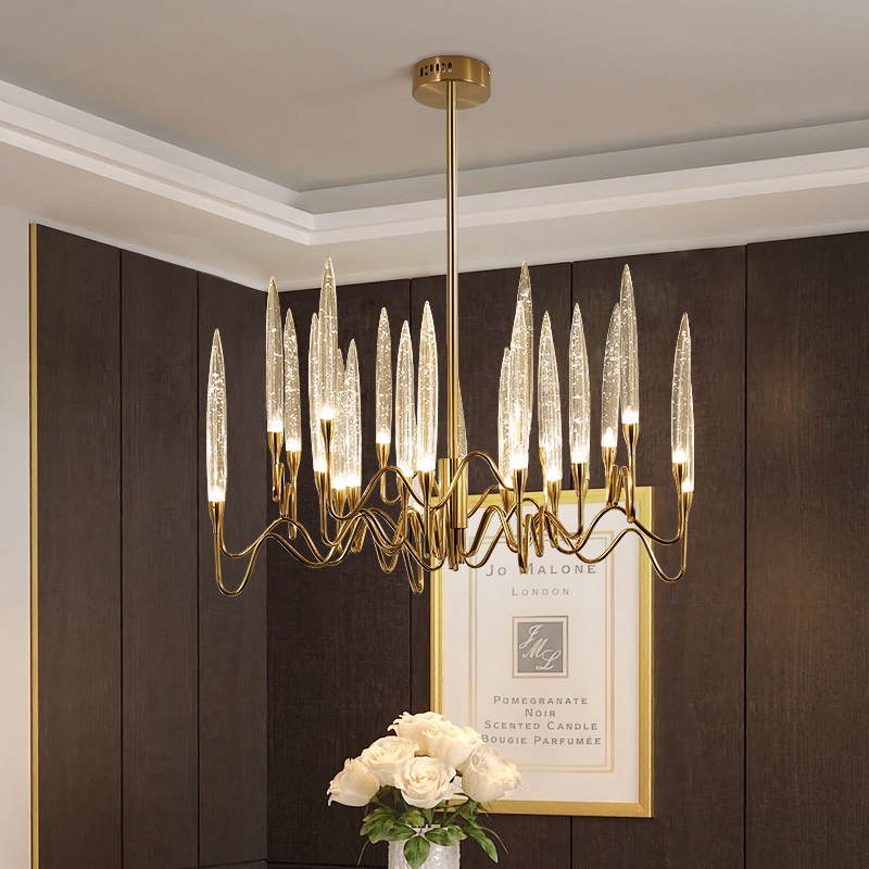 Люстра на штанге Il Pezzo 3 Round Chandelier Brass and Crystals D800 с акриловыми плафонами