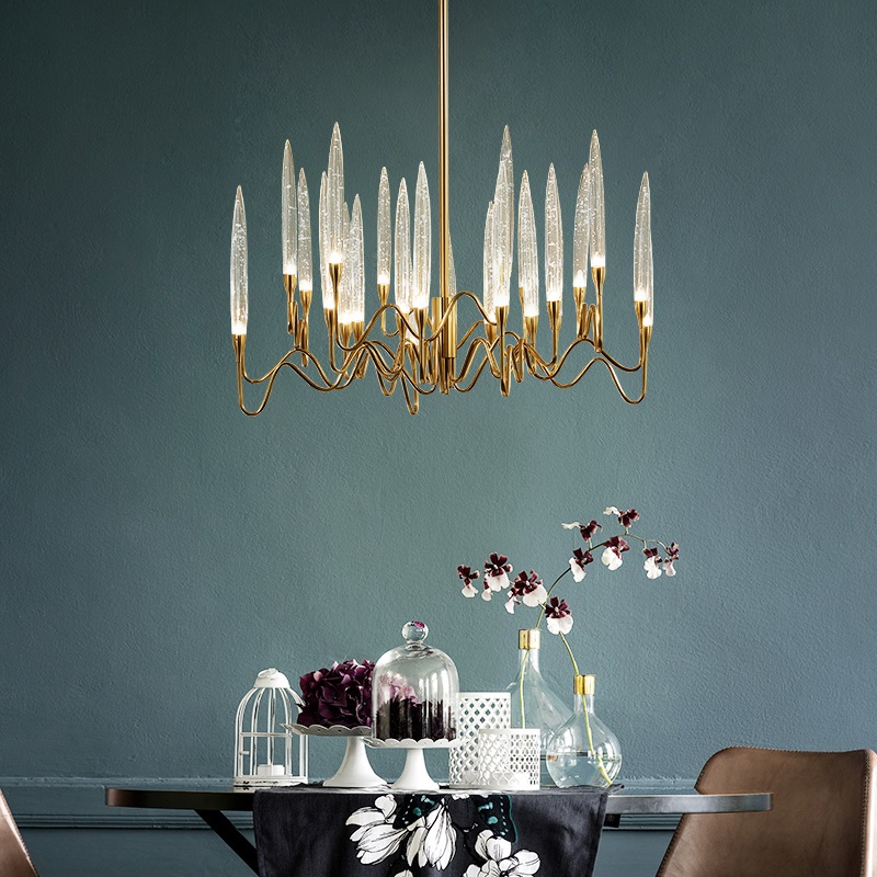 Люстра на штанге Il Pezzo 3 Round Chandelier Brass and Crystals D800 с акриловыми плафонами