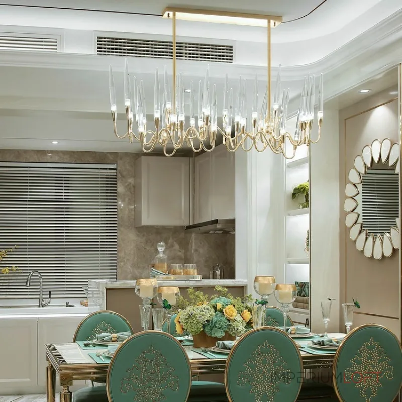 Люстра на штанге Il Pezzo 3 Round Chandelier Brass and Crystals D800 с акриловыми плафонами