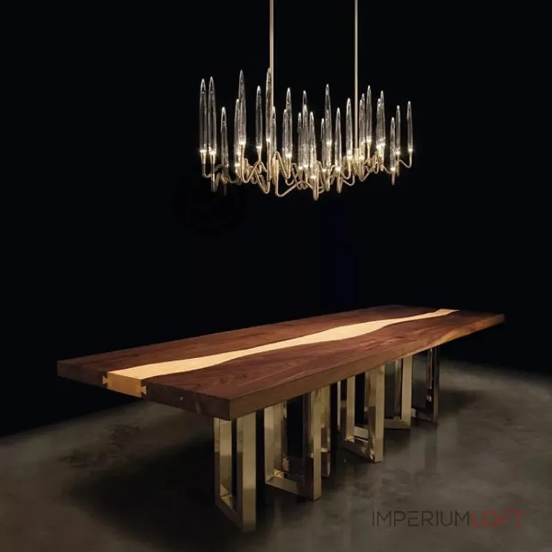 Люстра на штанге Il Pezzo 3 Round Chandelier Brass and Crystals D800 с акриловыми плафонами