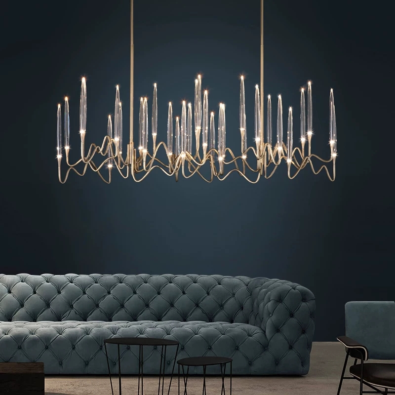 Люстра на штанге Il Pezzo 3 Round Chandelier Brass and Crystals D800 с акриловыми плафонами
