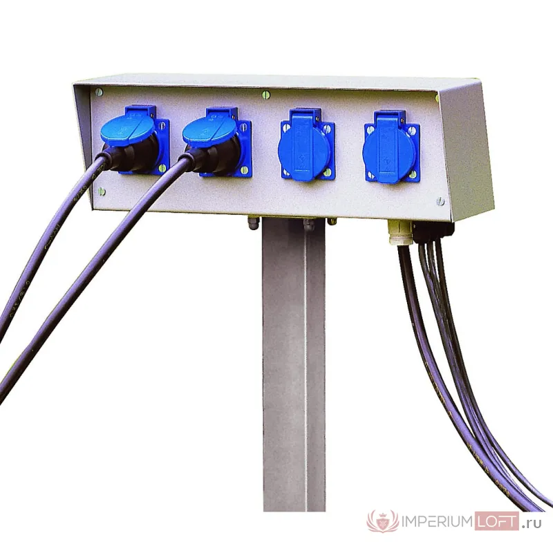 ENERGY-PACK блок подключения на 4 розетки 230B/16A, IP54, шток в грунт 50 см, серебристый от ImperiumLoft