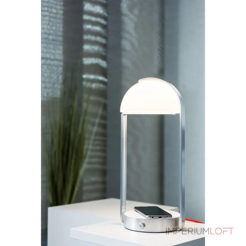 BRENDA TL-2 свет-к настольный с LED 5.4Вт, 3000K, 460lm, USB, беспроводная зарядка, алюминий/белый