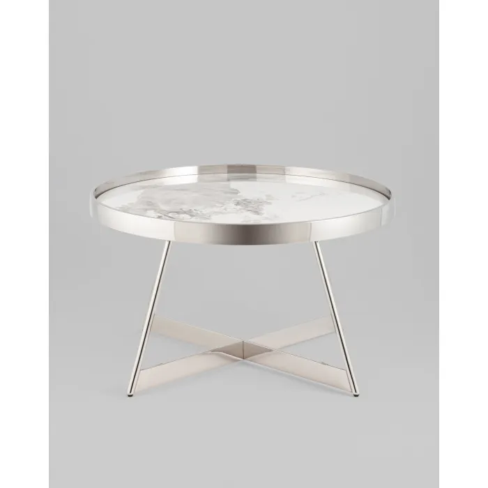 Журнальный столик Гера 80*80см белая керамика сталь серебро Stool Group УТ000039403 от ImperiumLoft