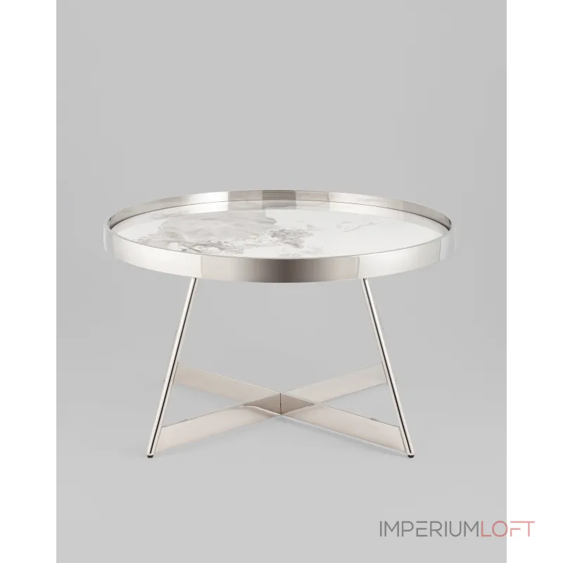 Журнальный столик Гера 80*80см белая керамика сталь серебро Stool Group УТ000039403 Журнальный столик Гера 80*80см белая керамика сталь серебро Stool Group УТ000039403