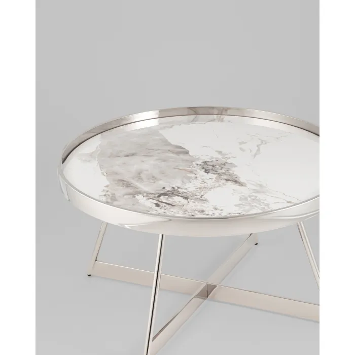 Журнальный столик Гера 80*80см белая керамика сталь серебро Stool Group УТ000039403 от ImperiumLoft
