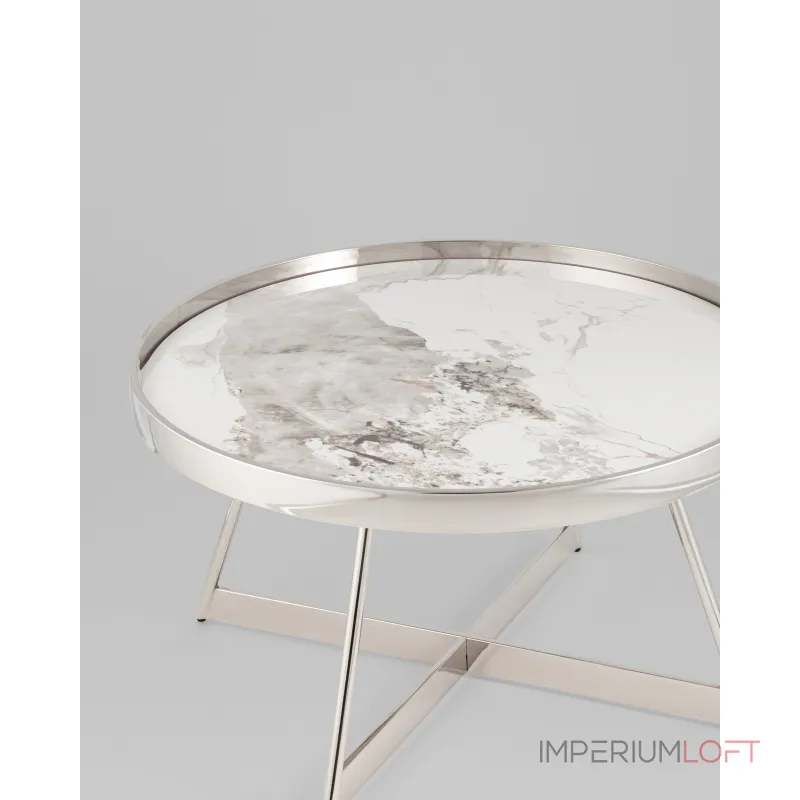 Журнальный столик Гера 80*80см белая керамика сталь серебро Stool Group УТ000039403 Журнальный столик Гера 80*80см белая керамика сталь серебро Stool Group УТ000039403