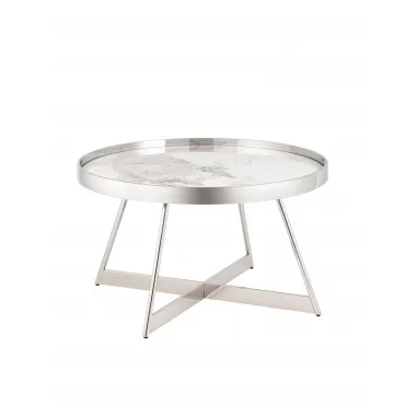 Журнальный столик Гера 80*80см белая керамика сталь серебро Stool Group УТ000039403