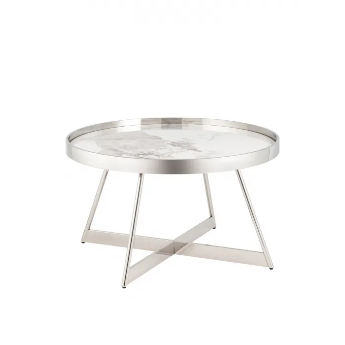 Журнальный столик Гера 80*80см белая керамика сталь серебро Stool Group УТ000039403 от ImperiumLoft