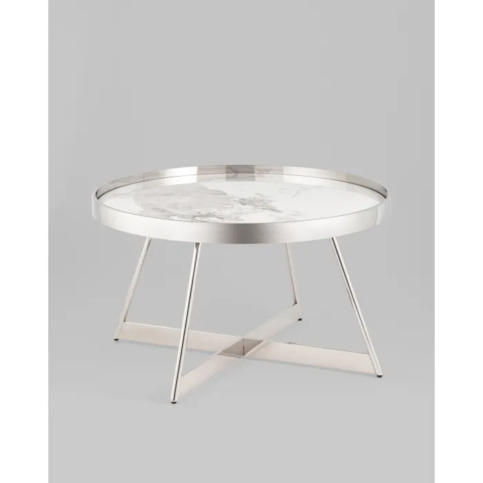 Журнальный столик Гера 80*80см белая керамика сталь серебро Stool Group УТ000039403 от ImperiumLoft