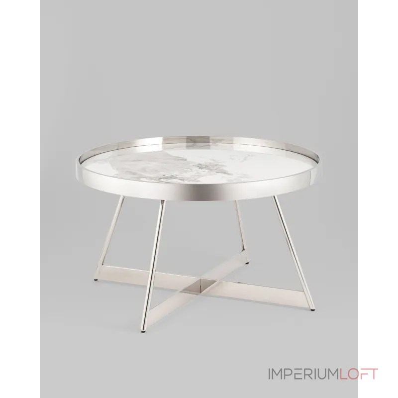 Журнальный столик Гера 80*80см белая керамика сталь серебро Stool Group УТ000039403 Журнальный столик Гера 80*80см белая керамика сталь серебро Stool Group УТ000039403