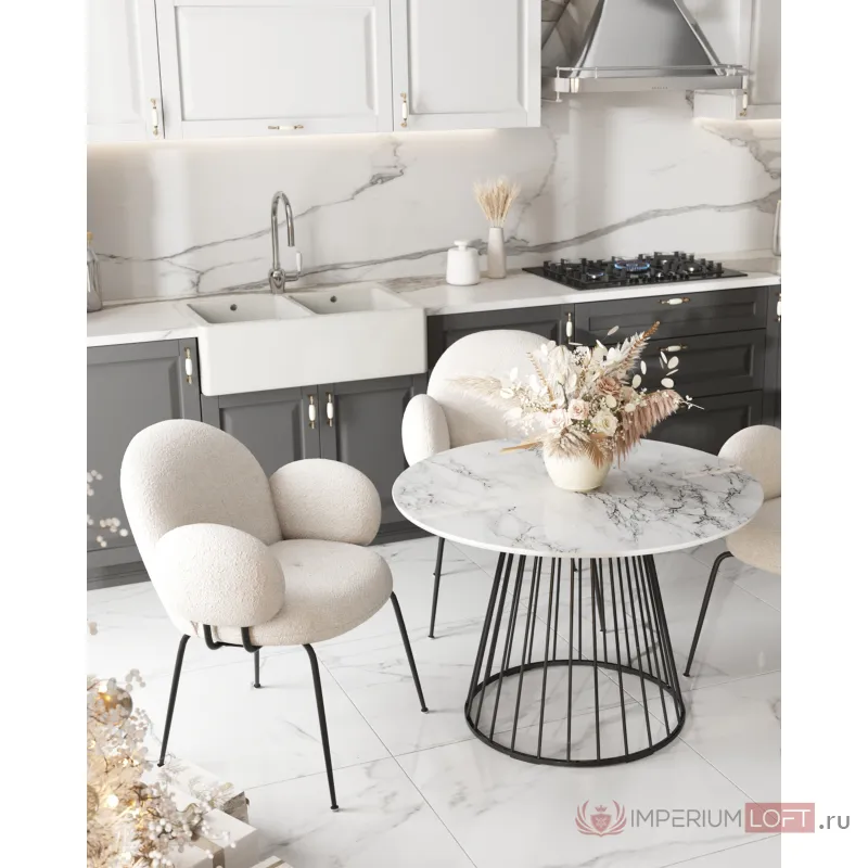 Стол обеденный Ливерпуль 110*110 белый мрамор черная ножка Stool Group УТ000038564 от ImperiumLoft