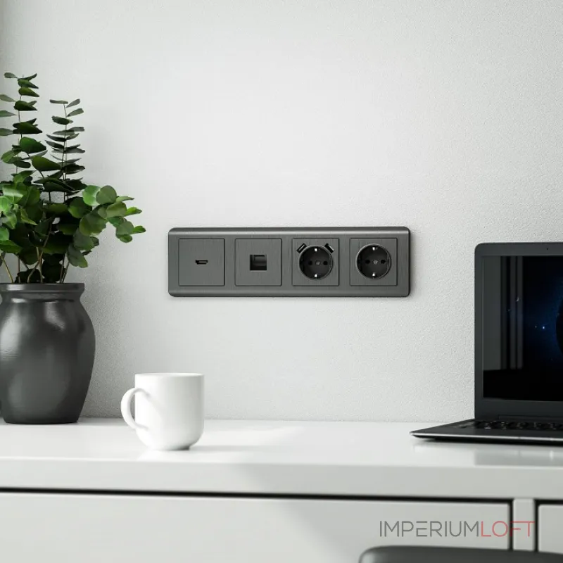 Накладка для розетки с заземлением и 2хUSB Werkel графит рифленый W1179504