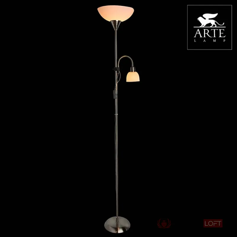Торшер с подсветкой Arte Lamp Duetto A9569PN-2SS Цвет арматуры серебро Цвет плафонов белый от ImperiumLoft