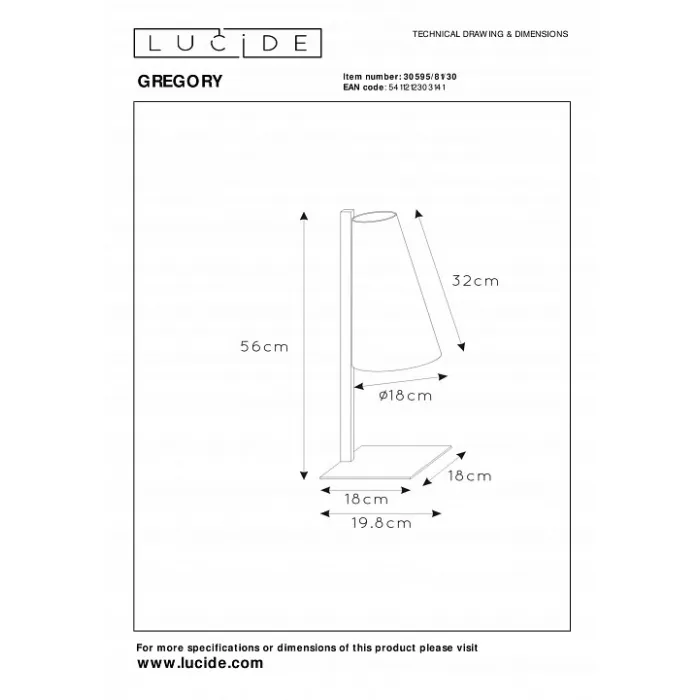 Настольная лампа декоративная Lucide Gregory 30595/81/30 от ImperiumLoft