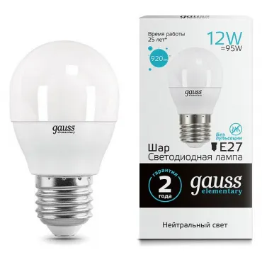 Лампа светодиодная Gauss LED Elementary E27 12Вт 4100K 53222 от ImperiumLoft