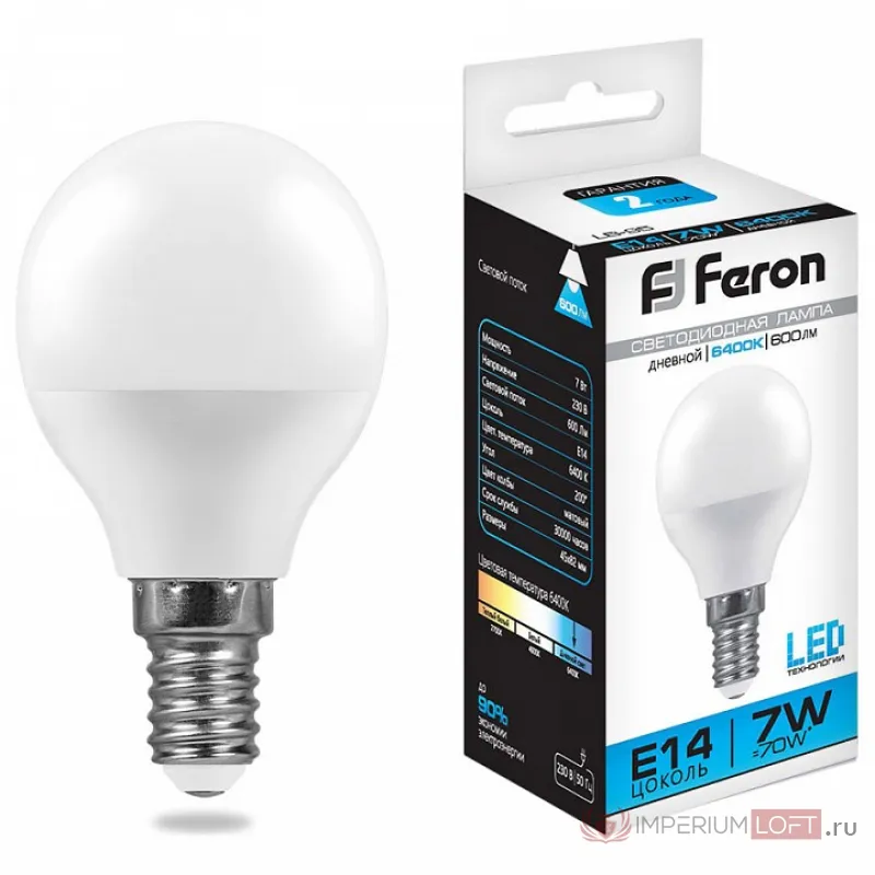 Лампа светодиодная Feron LB-95 E14 7Вт 6400K 25480 Цвет арматуры белый от ImperiumLoft