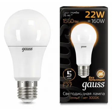 Лампа светодиодная Gauss LED A70 E27 22Вт 3000K 102502122 Цвет арматуры белый Цвет плафонов белый