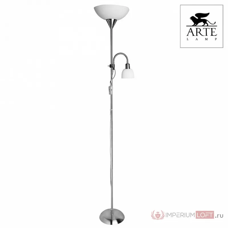 Торшер с подсветкой Arte Lamp Duetto A9569PN-2SS Цвет арматуры серебро Цвет плафонов белый от ImperiumLoft