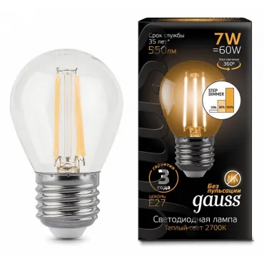 Лампа светодиодная Gauss LED Filament Globe E27 7Вт 2700K 105802107-S Цвет арматуры белый Цвет плафонов белый