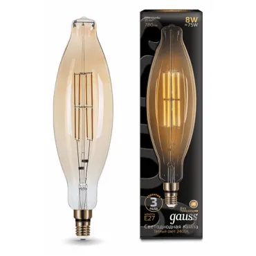 Лампа светодиодная Gauss LED Vintage Filament E27 8Вт 2400K 155802008 Цвет арматуры золото Цвет плафонов янтарный