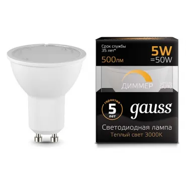 Лампа светодиодная Gauss 1015 GU10 5Вт 3000K 101506105-D от ImperiumLoft
