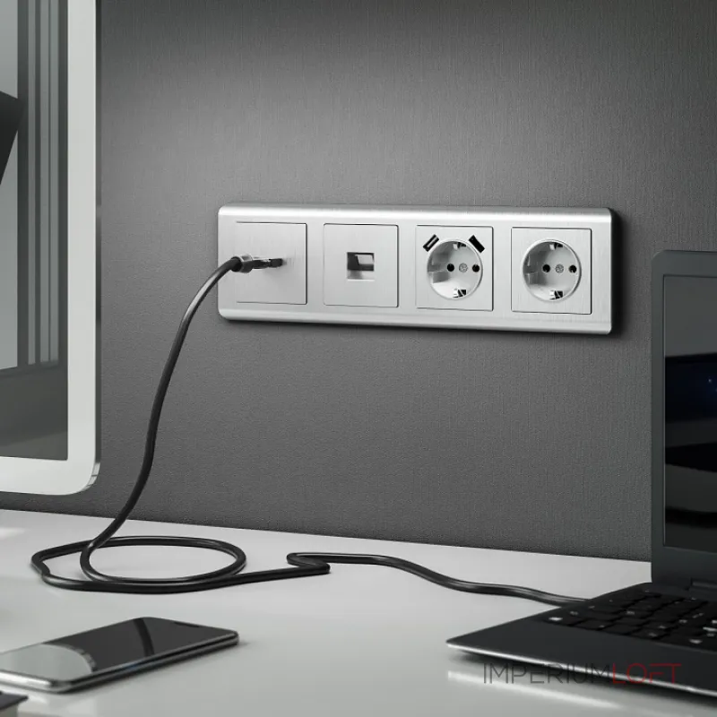 Розетка Ethernet RJ-45 без рамки Werkel cеребряный рифленый W1181009 Цвет арматуры серебро от ImperiumLoft