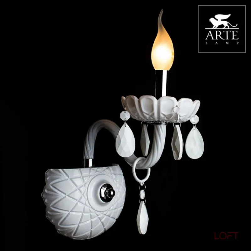 Бра Arte Lamp Teatro A3964AP-1WH Цвет арматуры хром Цвет плафонов белый
