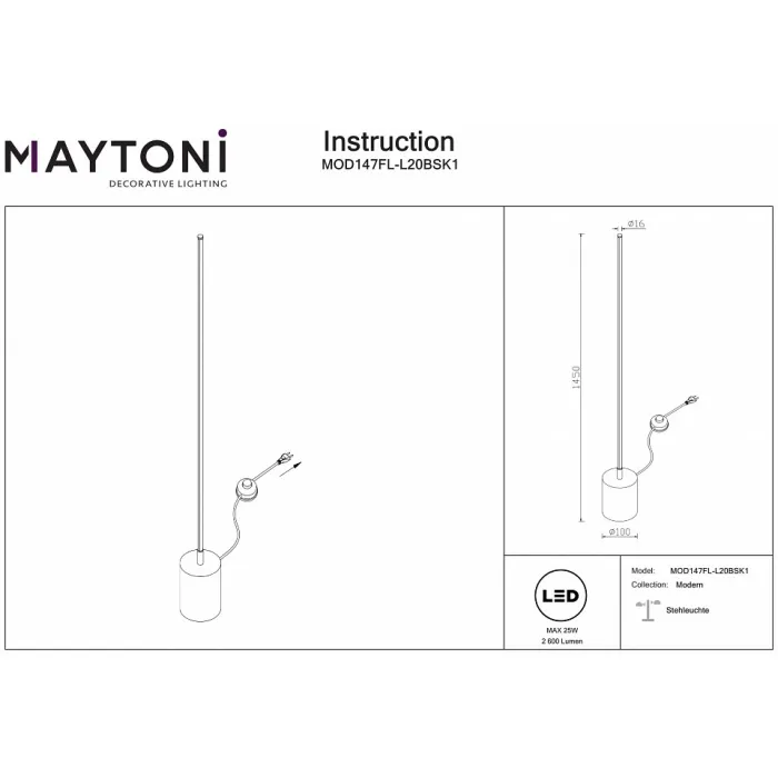 Торшер Maytoni Flow MOD147FL-L20BSK1 от ImperiumLoft