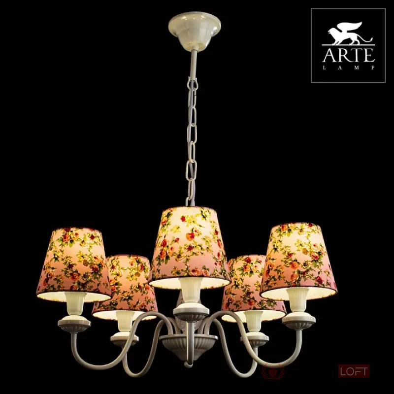 Подвесная люстра Arte Lamp Kids A9212LM-5WH Цвет арматуры белый Цвет плафонов розовый от ImperiumLoft