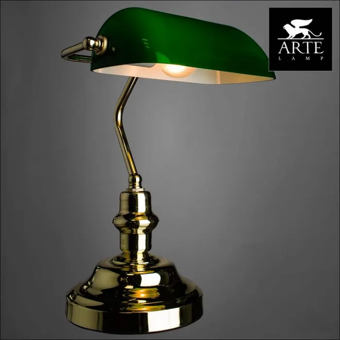 Настольная лампа офисная Arte Lamp Banker A2491LT-1GO Цвет арматуры золото Цвет плафонов зеленый от ImperiumLoft