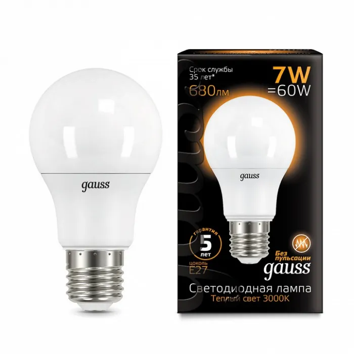 Лампа светодиодная Gauss 1025 E27 7Вт 3000K 102502107 от ImperiumLoft