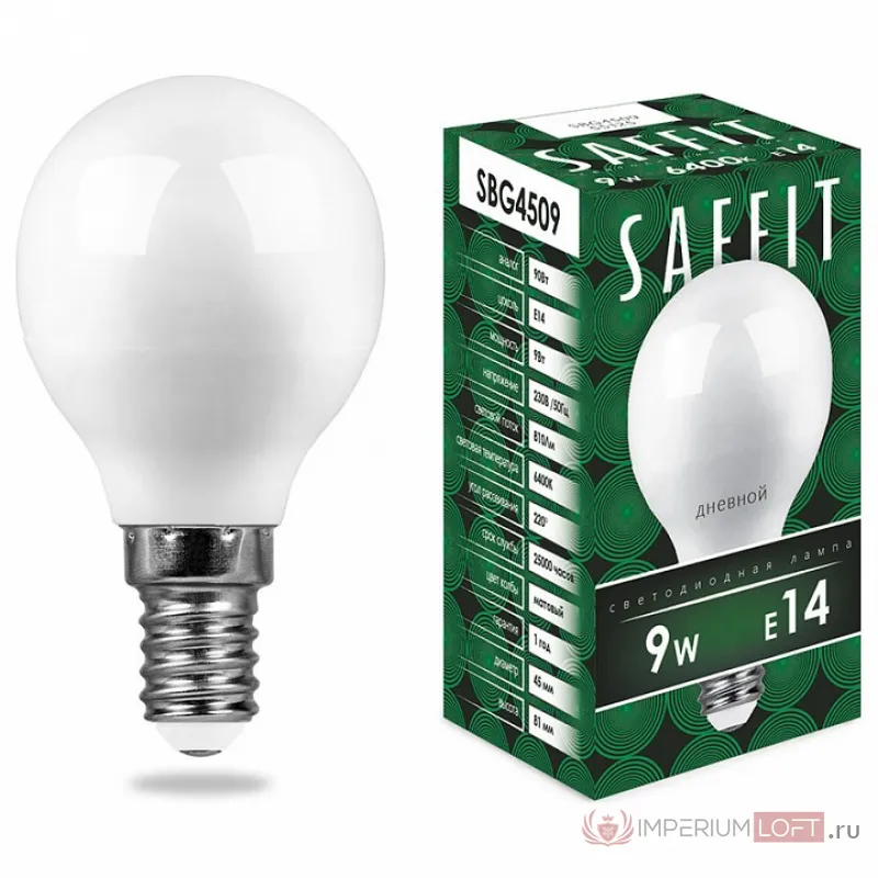 Лампа светодиодная Feron Saffit SBG4509 E14 9Вт 6400K 55125 Цвет арматуры белый Цвет плафонов белый от ImperiumLoft