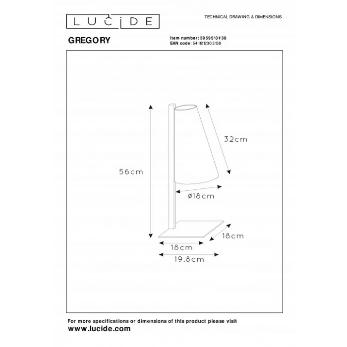 Настольная лампа декоративная Lucide Gregory 30595/81/38 от ImperiumLoft