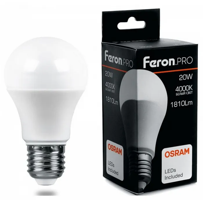 Лампа светодиодная Feron LB-1020 E27 20Вт 4000K 38042 Цвет арматуры никель Цвет плафонов белый от ImperiumLoft