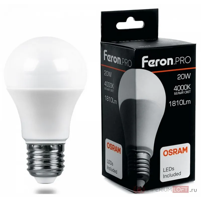 Лампа светодиодная Feron LB-1020 E27 20Вт 4000K 38042 Цвет арматуры никель Цвет плафонов белый от ImperiumLoft