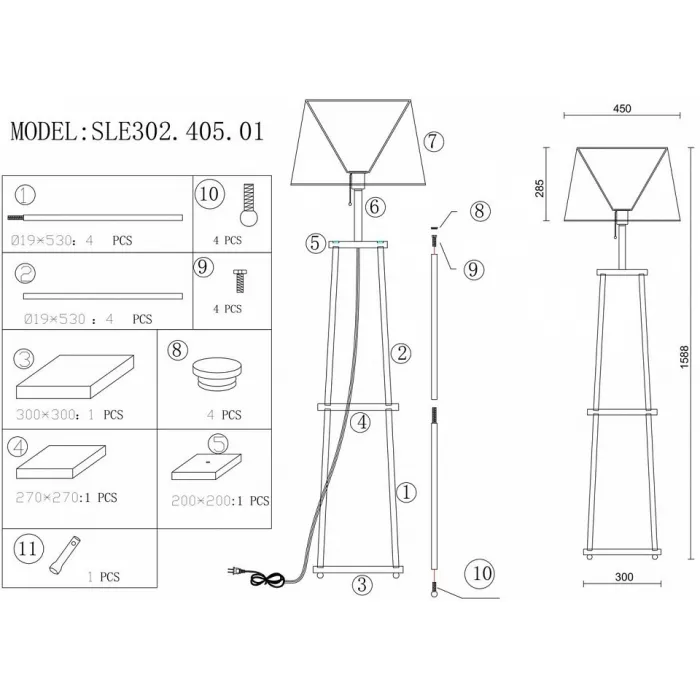 Торшеры с полкой ST-Luce Menola SLE302.405.01 Цвет арматуры коричневый Цвет плафонов кремовый от ImperiumLoft