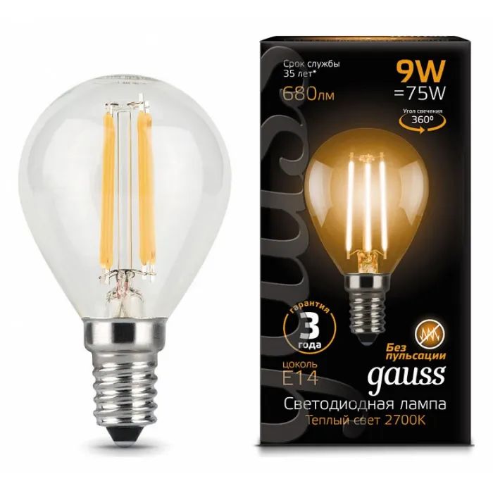 Лампа светодиодная Gauss 1058 E14 9Вт 2700K 105801109 от ImperiumLoft