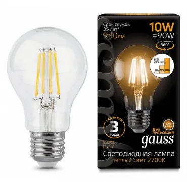 Лампа светодиодная Gauss LED Filament E27 10Вт 2700K 102802110-S Цвет арматуры белый Цвет плафонов белый
