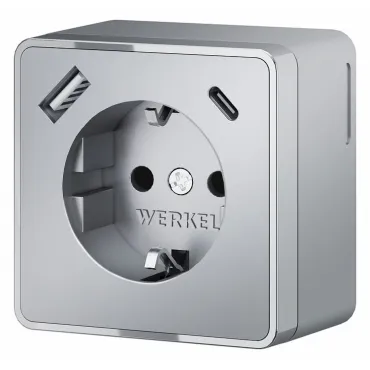 Розетка с заземлением, шторками и USB Werkel Gallant серебряные W5071706 от ImperiumLoft