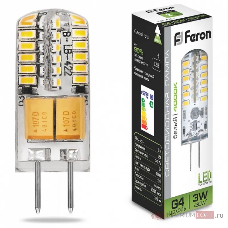 Лампа светодиодная Feron LB-422 G4 3Вт 4000K 25532 Цвет арматуры неокрашенный от ImperiumLoft