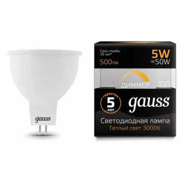 Лампа светодиодная Gauss GU5.3 5Вт 3000K 101505105-D от ImperiumLoft