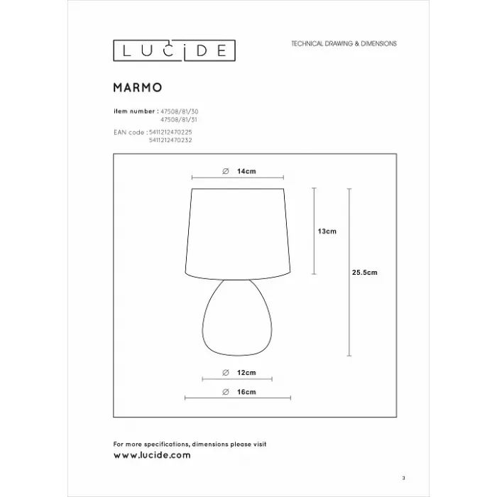 Настольная лампа декоративная Lucide Marmo 47508/81/30 от ImperiumLoft