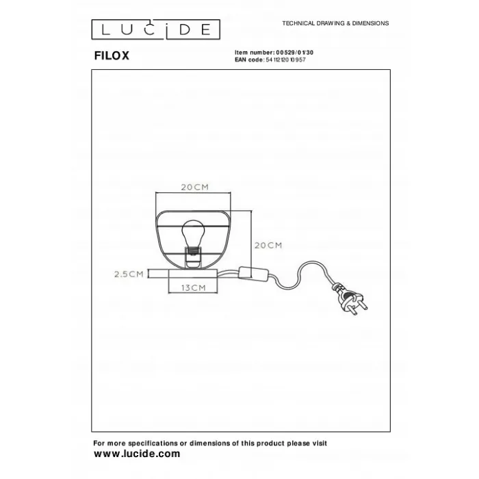 Настольная лампа декоративная Lucide Filox 00529/01/30 от ImperiumLoft