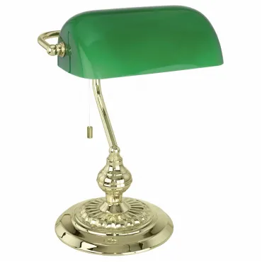 Настольная лампа декоративная Eglo ПРОМО Banker 90967 Цвет арматуры латунь Цвет плафонов зеленый