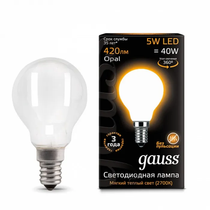 Лампа светодиодная Gauss 1052 E14 5Вт 2700K 105201105 от ImperiumLoft