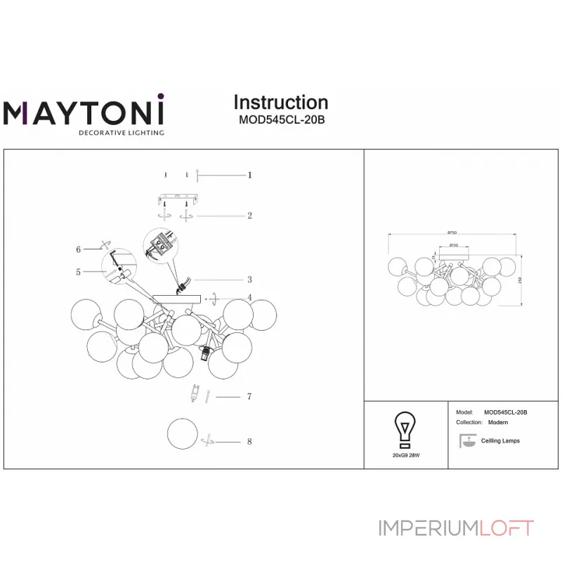 Потолочная люстра Maytoni MOD545CL-20B